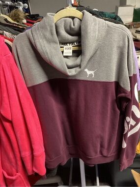 PINK Victoria's Secret Gray and Maroon Colorblock Hoodie